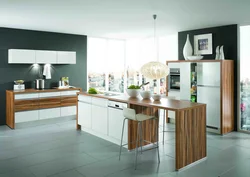 Kitchen interior with white wood furniture