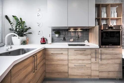 Kitchen interior with white wood furniture