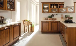 Kitchen interior with white wood furniture