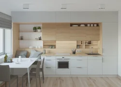 Kitchen interior with white wood furniture