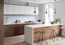 Kitchen interior with white wood furniture