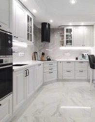 Kitchen floor white marble in the interior