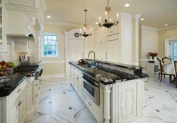 Kitchen floor white marble in the interior