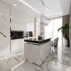 Kitchen floor white marble in the interior