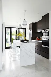 Kitchen floor white marble in the interior