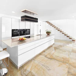 Kitchen floor white marble in the interior