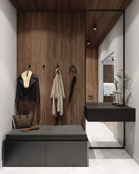 Gray and wood in the hallway interior