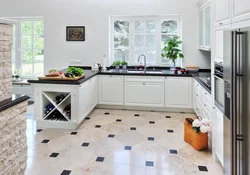 Tiles in the kitchen living room on the floor real photos