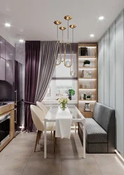 Rectangular kitchen design with sofa