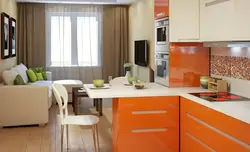 Rectangular kitchen design with sofa