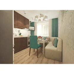 Rectangular kitchen design with sofa