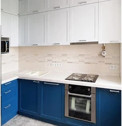 White Kitchen With Blue Bottom Photo