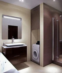 Cabinet above the washing machine in the bathroom design