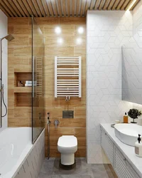 White bathroom design with wood