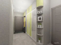 Заманауи стильде, тар және ұзын шкафы бар дәліздің фотосы