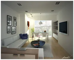 Design of a living room in an apartment with access to a balcony