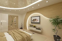 Plasterboard ceilings photo for a bedroom with lighting in a modern