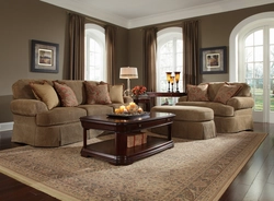 Brown wallpaper with flowers in the living room interior photo