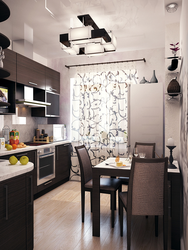 Kitchen interior 11 sq m with sofa