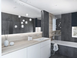 Bathroom design in gray tone with wood