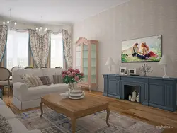 Qonaq otağının içərisində Provence üslubunda divar kağızı