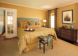 Color combination brown in the bedroom interior with what color