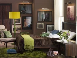 Color combination brown in the bedroom interior with what color