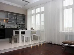 Curtains for the living room and kitchen in the same style photo