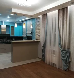 Curtains for the living room and kitchen in the same style photo