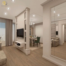 Kitchen design with living room partition made of plasterboard