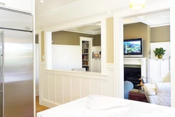 Kitchen design with living room partition made of plasterboard