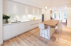 Kitchen interior with wooden countertop in modern style