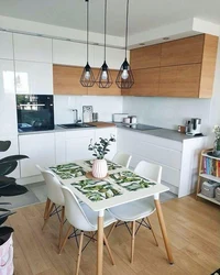 Kitchen interior with wooden countertop in modern style
