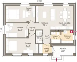 Layout of a house with 3 bedrooms photo