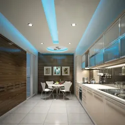 Types of suspended ceilings photos for kitchens with LED