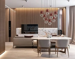 Slats дар тарҳрезии ҳуҷраи меҳмонхонаи ошхона