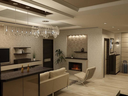 Kitchen combined with hallway and living room photo