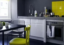 Combination of gray white with other colors in the kitchen interior