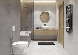 Gray porcelain tiles in the bathroom interior