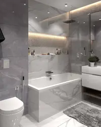 Gray porcelain tiles in the bathroom interior