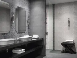 Gray porcelain tiles in the bathroom interior