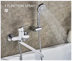 Photo of a faucet in a bathroom with a shower