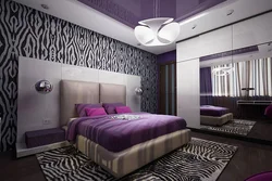 Gray suspended ceiling in the bedroom photo