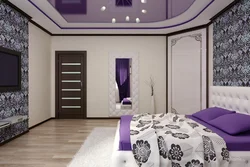 Gray suspended ceiling in the bedroom photo