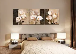 Large paintings in the bedroom interior