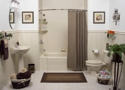 Bathroom design with bath curtain