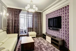 Living room interior design with combined wallpaper