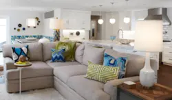 Kitchen design with two sofas photo