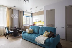 Gray sofa in the kitchen interior