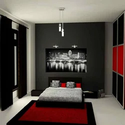 Red furniture in the bedroom interior